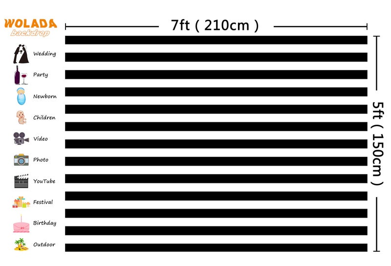 WOLADA Black and White Stripe Photo Backdrop Graduation Season Photo Backdrop 7x5FT 11090 - Image 3